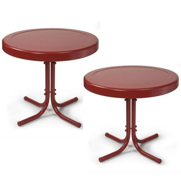 Home Square 2 Piece Metal Patio End Table Set in Coral Red