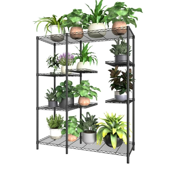 Xiofio 8-Tier Plant Stand for Indoor Outdoor,Large Reinforced Plant Shelf Tall for Multiple Plants Plant Rack,Adjustable Plant Stand Suitable for Bedroom Living Room Balcony Garden,Black