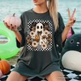 thumbnail image 5 of Retro Ghost Floral Halloween T-Shirt, Spooky Vintage Checkered Tee, 5 of 10