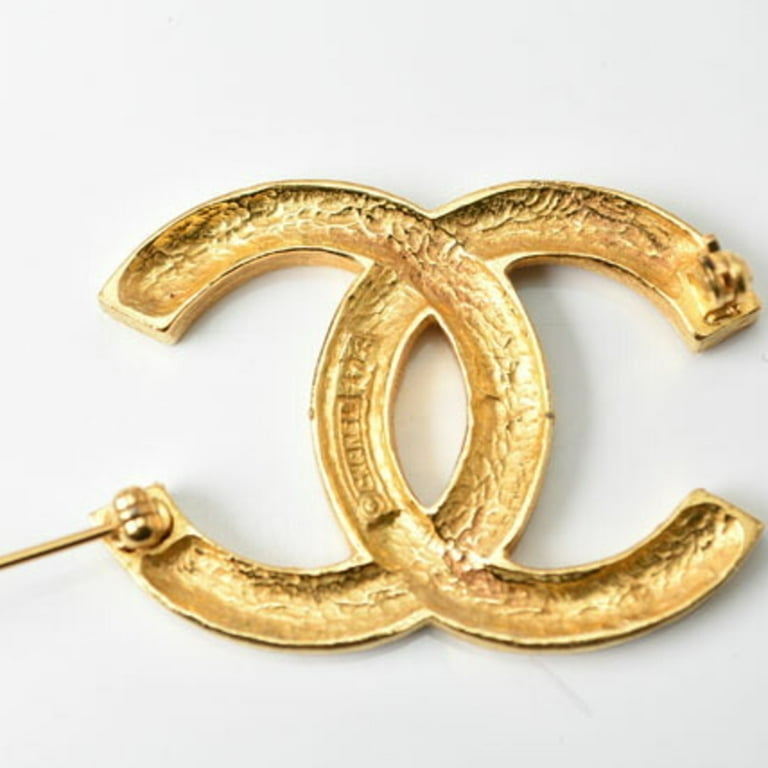 Chanel Brooch Pin Here Mark Rhinestone Gold