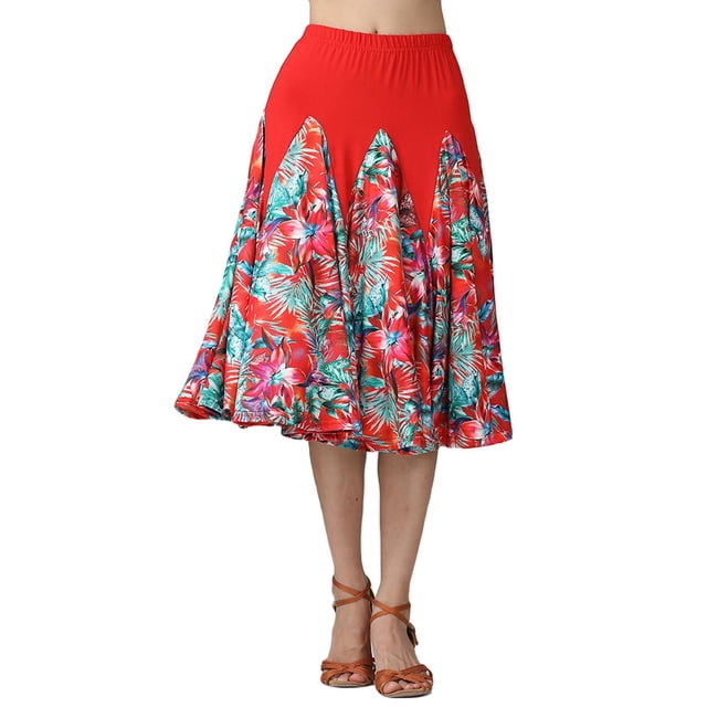 Falda de baile de salón para mujer, falda de práctica para baile latino, rumba, flamenco rojo
