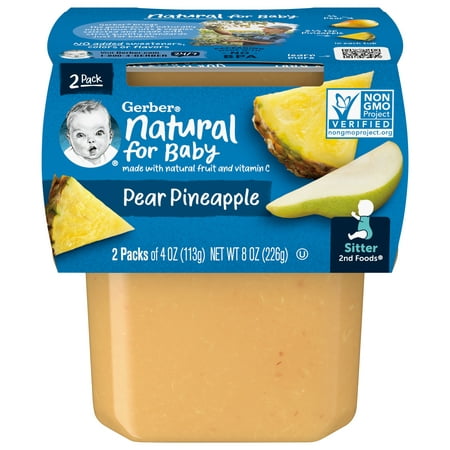 (Pack of 16) Gerber 2nd Foods Pear Pineapple Baby Food, 4 oz Tubs