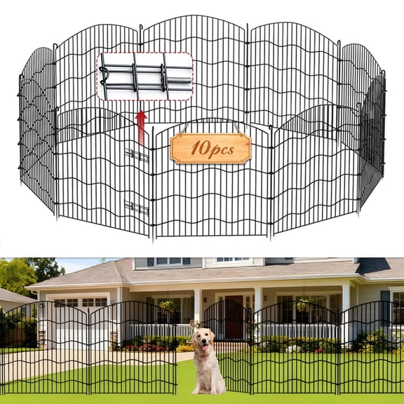 No Dig Garden Fence with Gate 10 Panels 31in(H) x 27ft(L) Rustproof Metal Wire Panel