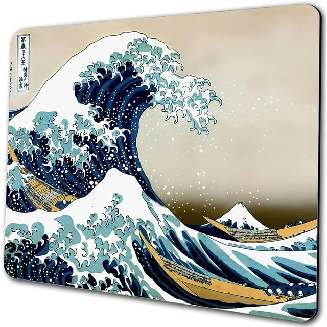 Japanese Mouse Pad Kanagawa Sea Wave Design Gaming Mousepad Non-Slip Rubber Square Small Mouse Pads for Wireless Mouse Laptop Computer Mouse Mat Desk Decorative Accessories Office Supplies