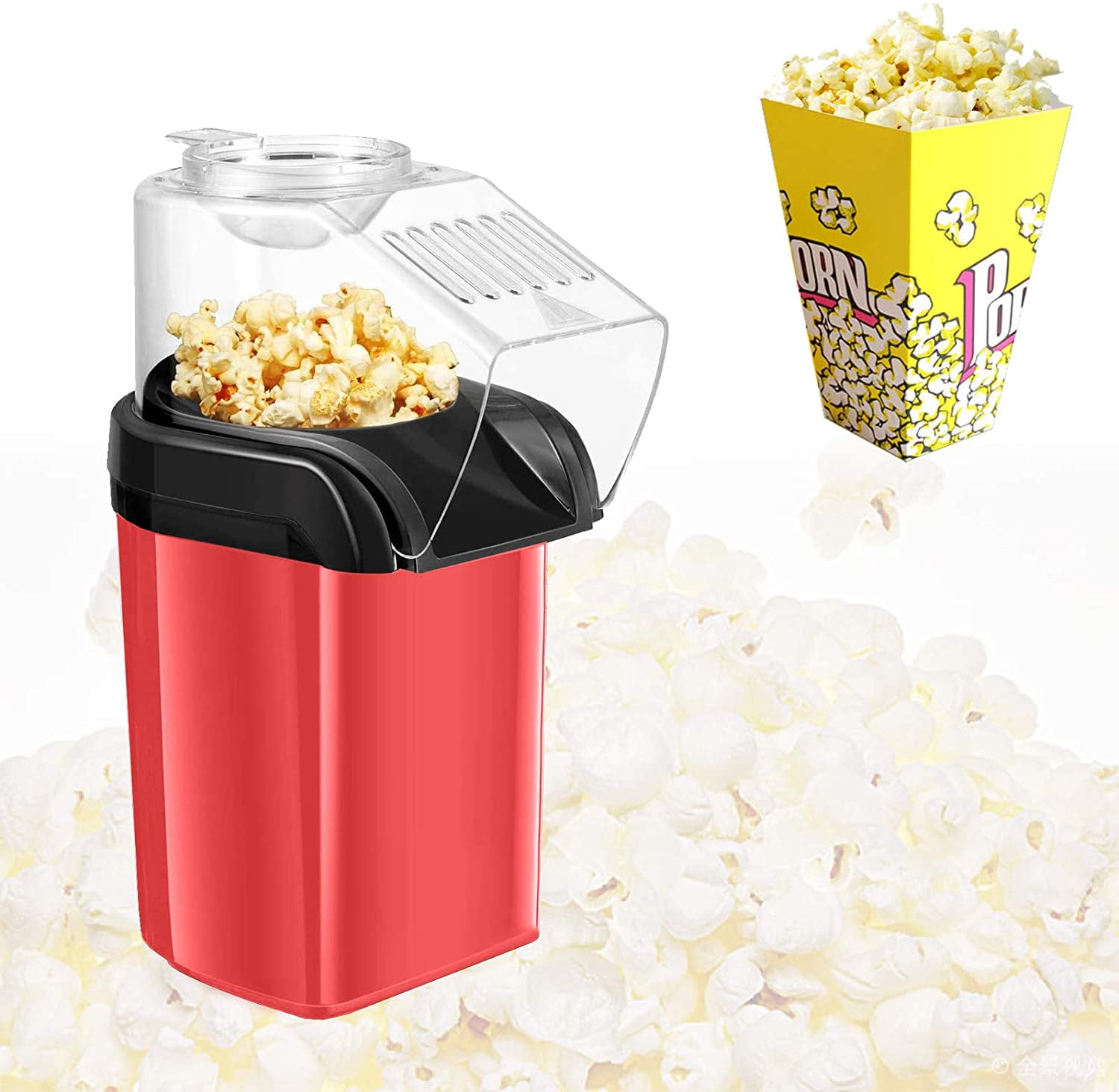 BillionPool POP-A Popcorn Machine, 1200W Popcorn Maker, BPA-Free, Low Fat,  No Oil Need Hot Air Popper Popcorn Maker, Fast Popcorn Popper with Top