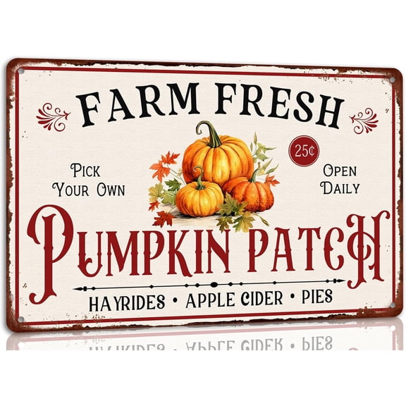 Farm Fresh Pumpkin Metal Tin Sign Autumn Wall Decor 8x12 Inch Retro Vintage Design for Home, Kitchen, Bar, or Farmhouse Decoration