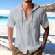 thumbnail image 1 of pstuiky camisetas de hombre, Blusa informal de manga corta con capucha, botones y bolsillo con cordón de color sólido para hombre. camisas casuales para hombre s, 1 of 6