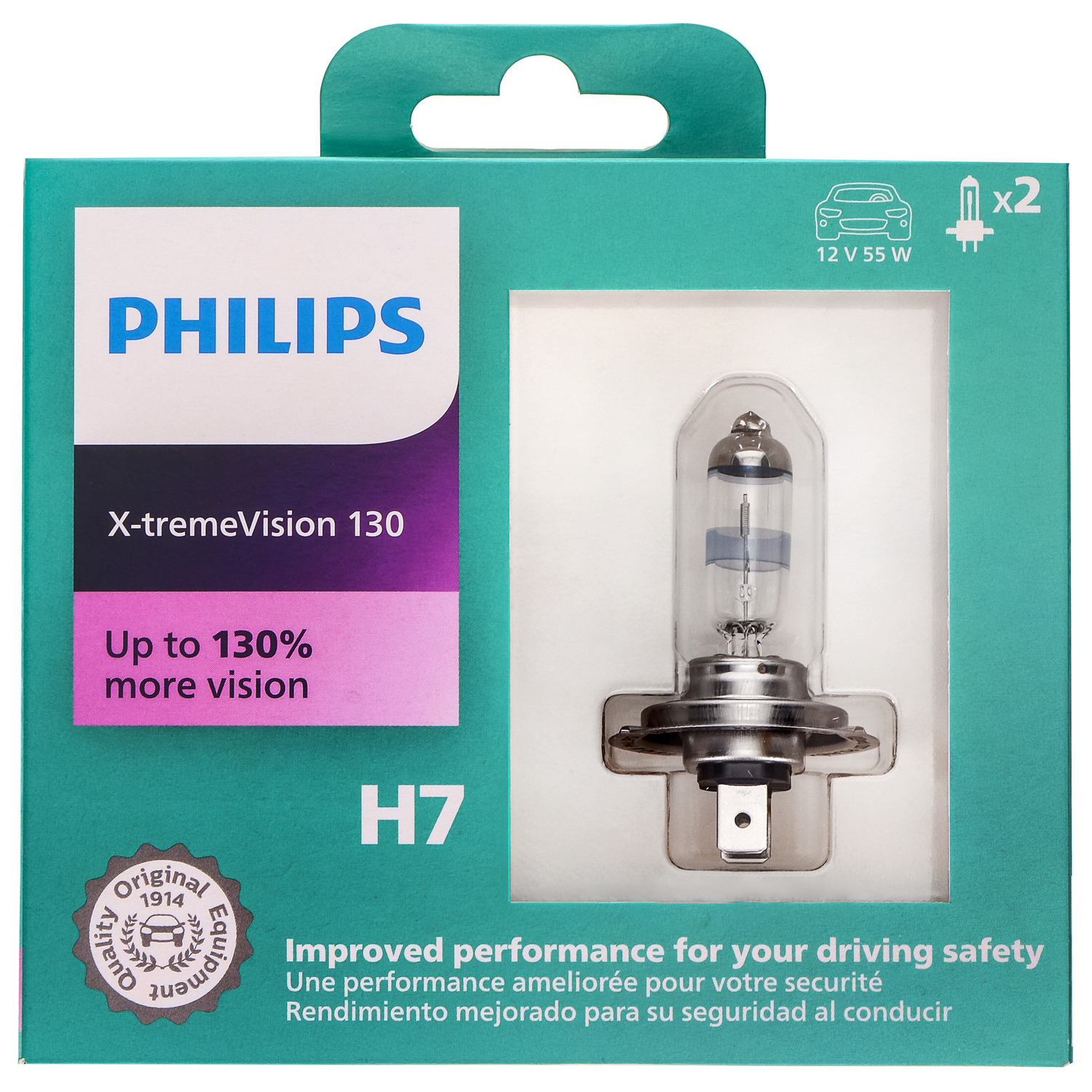 Philips X-tremeVision 130 H7 Halogen Headlight Bulbs, 2 pack, Fits Select Vehicles