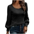 thumbnail image 2 of Zedker Sweaters for Women Pleated Casual Long Sleeve Blouses with Smocked Cuffs,Plus Size Black L, 2 of 6