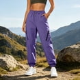 thumbnail image 2 of Women's Cargo Pants with Pockets Drawstring Elastic High Waist Windproof Waterproof Outdoor Hiking Sport Pants M, 2 of 8