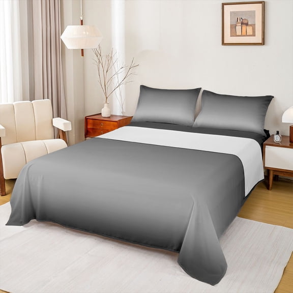 Homewish Modern Abstract Art Twin Sheet Sets,Minimalist Theme Twin Fitted Sheet,Gray Black Ombre Flat Sheet For Girls Kids,Ultra Soft Home Decor,3 Pieces