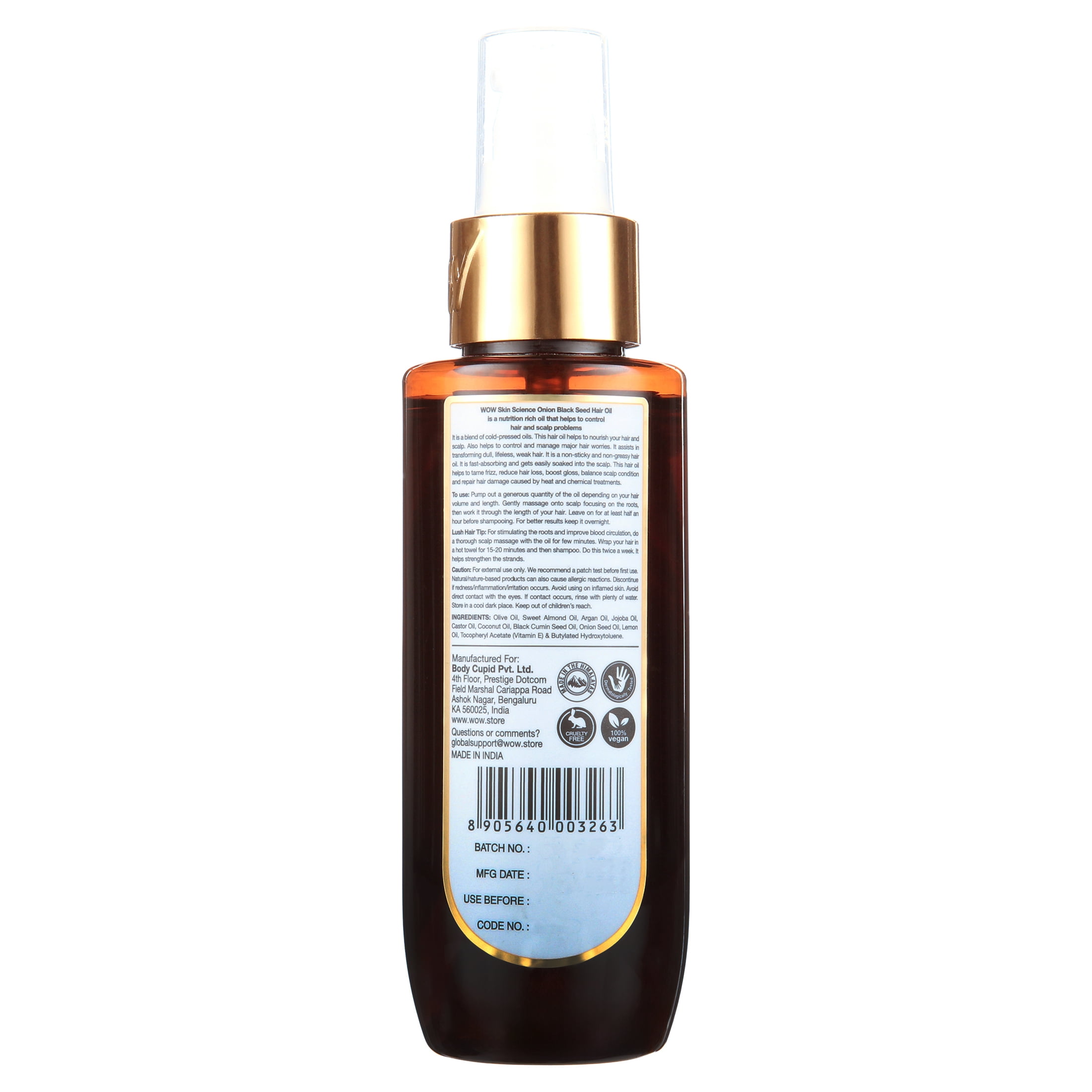 WOW Skin Science Onion Black Seed Hair Oil 100mL