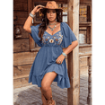 thumbnail image 3 of Women's Boho Western Floral Embroidered V Neck Flutter Sleeve Mini Dress, 3 of 6