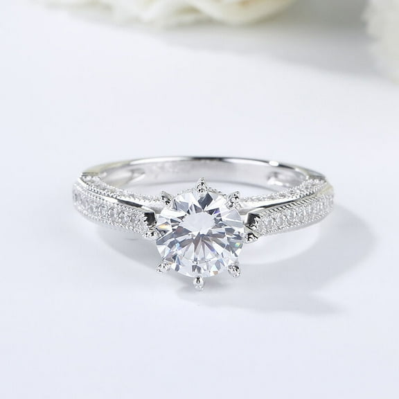 Eclet Jewels 1.7 Ct Round Cut White Diamond Solitaire Ring for Her - 14K White Gold Over Wedding Anniversary Ring - Solitaire & Eternity Engagement Sterling Silver Ring for Women's - Girls for Gift