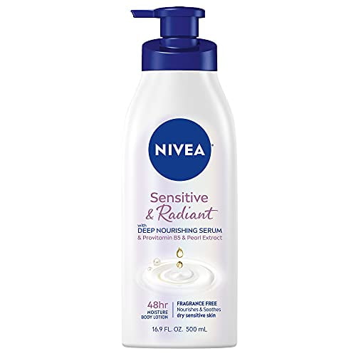 NIVEA Sensitive and Radiant Body Lotion for Sensitive Skin, Unscented Body  Lotion With Hypoallergenic Formula, 16.9 Fl Oz Pump Bottle 