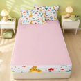 thumbnail image 4 of Erosebridal Kawaii Giraffe Zipper Queen Comforter Set with Fitted Sheet and 2 Pillowcases, Cute Animal Blossom Zipper Bedding Set, Pink Reversible, Mustard Yellow Giraffe, Pink Reversible, 4 of 7