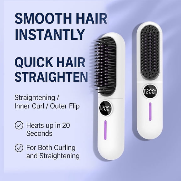 LESROLL Compact Professional 8.27*1.81 Plastic Heated Hair Straightening Brush, Anti-Static Technology, White
