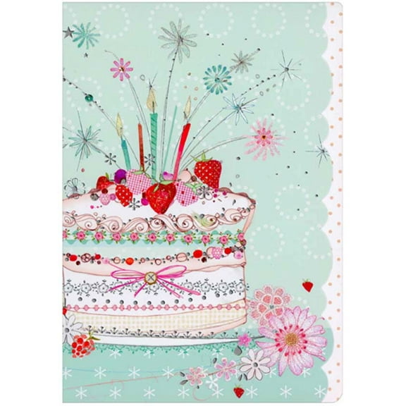RSVP Sparkling Festive Strawberry Cake on Blue Die Cut Birthday Card