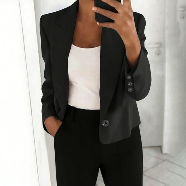 Wiyuqeen Blazers Raccourcis pour Femmes, Veste Décontractée à un Bouton, Manches Longues, Col à Revers, Manteaux Blazer Unis
