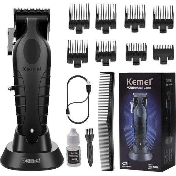 KEMEI 2296 Professional Hair Clippers for Men Cord/Cordless Hair Cutting Kits, Hair & Beard Trimmer, T Blade Barber Clipper with USB Rechargeable, Black