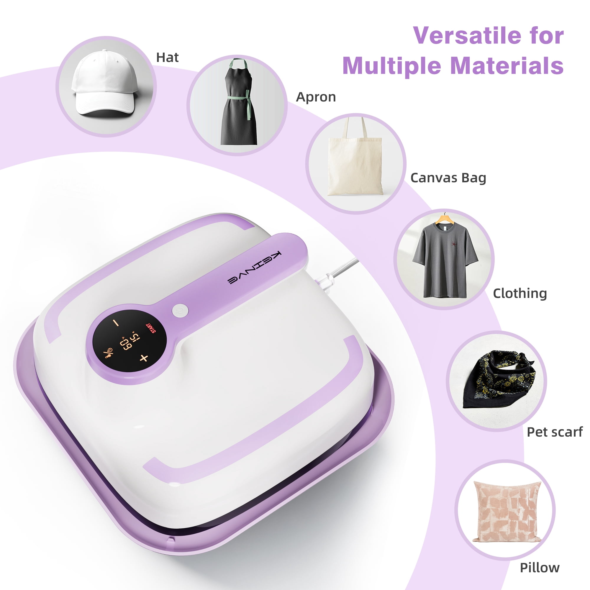 10"x10" Heat Press Machine for T-Shirts, Fast Heating with Timer & Auto Shut-Off, DIY Iron-On Transfer Press for Clothes & Bags, Purple