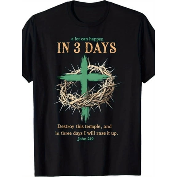 Men's "A Lot Can Happen in 3 Days" Bohemian Religious Resurrection Graphic T-Shirt, Comfortable Breathable Soft Tee, Men's 100% Cotton T-Shirt 180gsm