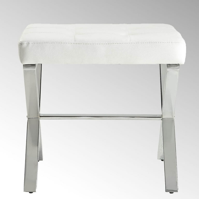 Penley Upholstered Vanity Bench White and Silver One Size