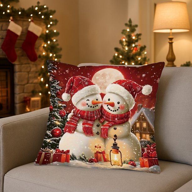 Fundas de almohada navideñas de 45x45 cm (17,7x17,7 pulgadas), fundas decorativas con tela suave y cremallera oculta para decoración del hogar. Funda de almohada de algodón.