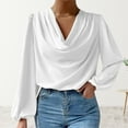 thumbnail image 2 of hotojiny Women's Long Sleeve V Neck Work Shirt Elegant Solid Color Chiffon Office Blouse Top Tunic for Women, 2 of 4
