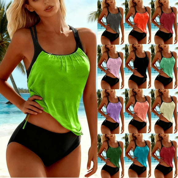 Xcmzpl Tankinis pour Femmes Maillots de Bain Contrôle du Ventre Maillots de Bain Deux Pièces Encolure Dégagée Camisoles de Bain avec Bas Taille Haute
