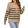 thumbnail image 3 of Hibeli Women Striped Colorblock Button V Neck Long Sleeve Knit Sweater, 3 of 4