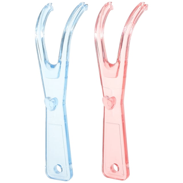 2 soportes para hilo dental con carrete incorporado, alambre plano, repuestos (rosa + azul)