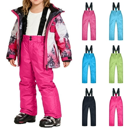 dgysar Kids Snow Pants Ski Pants Children Winter Warm Thicken Windproof Skiing Snowboard Snowmobile Solid Color Pants Boys Girls Snow Wear Pink 120