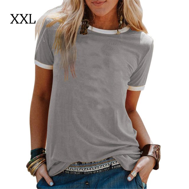 Camiseta de mujer Blusa informal de manga corta con costuras en bloques de color, gris claro, XXL Advancent AP002400-25