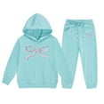 thumbnail image 4 of Toddler Girls Outfit Sets Athletic Cute Bow Graphic Hoodies And Sweatpants 2 Piece Girls Sweatsuit Casual Spring Fall Kids Sweat Suit Light Blue 3-4Years, 4 of 4