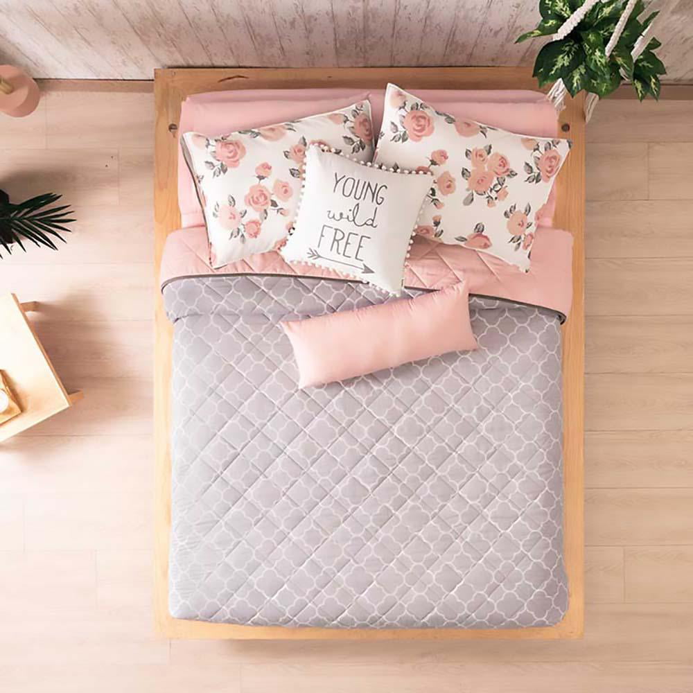 Details about   Free Gray with Pink Modern Viasoft Reversible Comforter Set by Vianney 