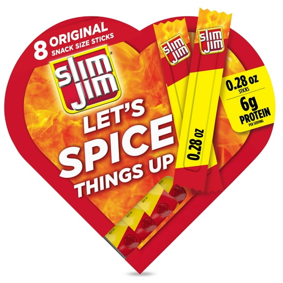 Slim Jim Original Snack Size Meat Sticks, Valentine's Day Heart Box, 0.28 oz. each 8-Count