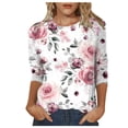 thumbnail image 2 of Womens T Shirts Floral Print Round Neck 3/4 Sleeve Loose Fit Tops 2026 Spring Casual Basic Tees Fashion, 2 of 5