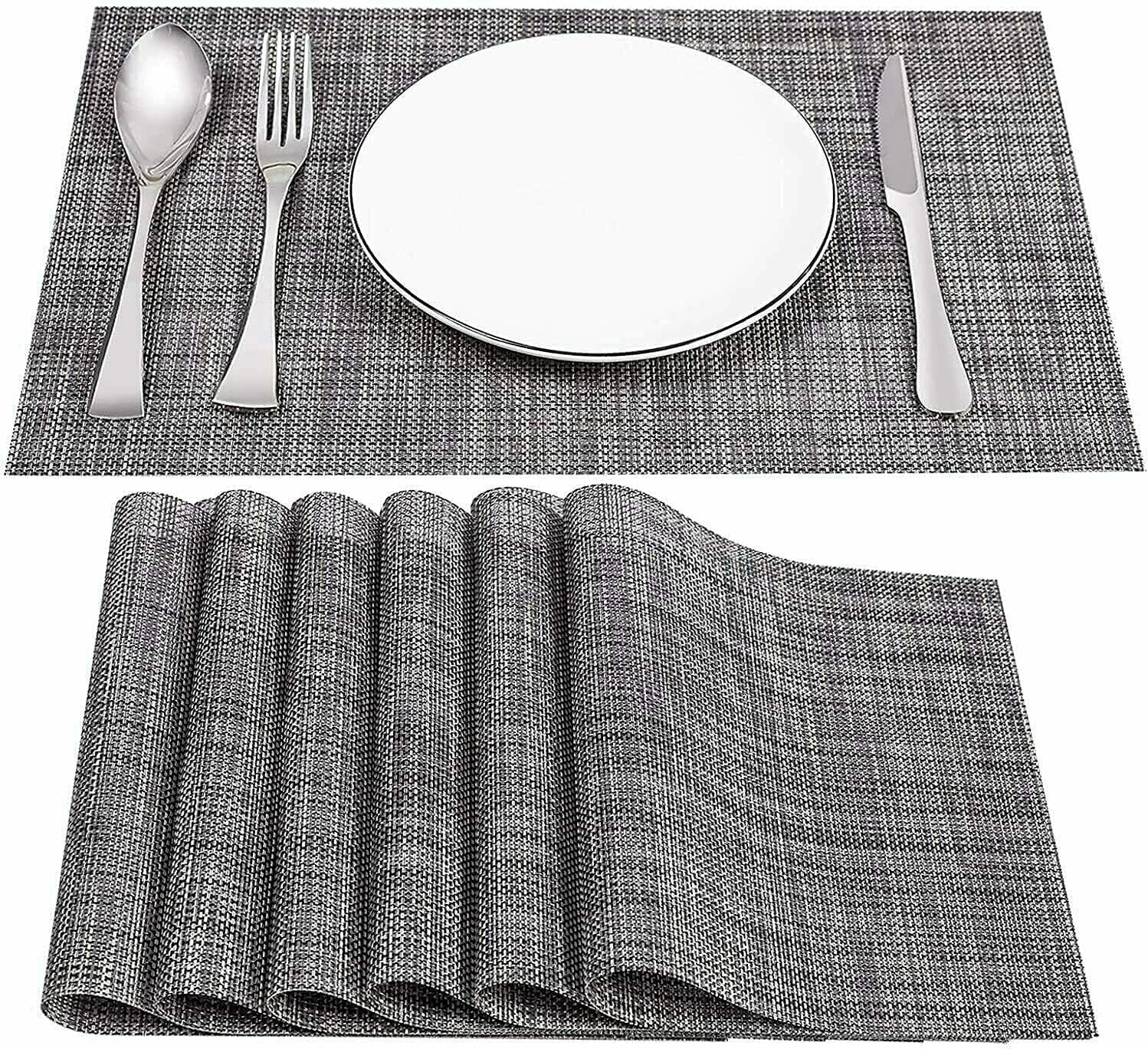 DENEST 4 Pcs Woven Silver Placemats Washable Heat Insulation Dining Table Place Mats