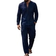 thumbnail image 2 of Miqool Mens 2 Piece Outfits Linen Stand Collar Long Sleeve Shirt Loose Workwear Pants Matching Set Casual Loungewear Tracksuit S‑3XL, 2 of 8