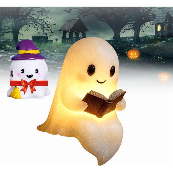 Cute Ghost Reading Book Lamp, Ghost Night Light,Halloween Ghost Night Light, Ghost Reading Night Lights, 3D Led Night Light Halloween, Light Up Halloween Decor, For Bedroom Study Room, Readers,