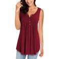 thumbnail image 1 of Womens Summer Sleeveless V Neck Solid Color Casual Swing Shirts Flowy Tank Tops Blouses with Buttons, 1 of 5
