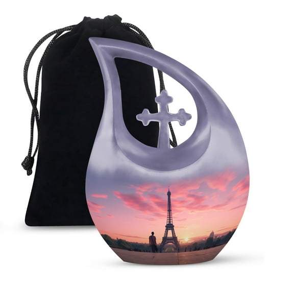 MUKTIVE Eiffel Tower Decorative Urns for Human Ashes Adult Female and Male - Sunrise Large Cross Drop Urn for Mom and Dad - Funeral Urn for Cremation Ashes - Holds 180 Cubic, 10 Inch