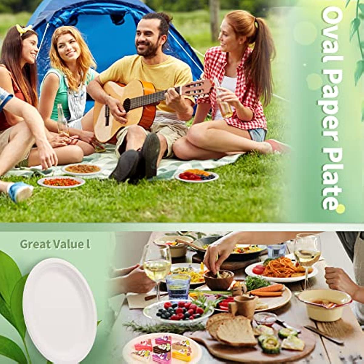 Disposable Paper Plates,12.5 Inch Oval Paper Plates,Super Strong Eco-Friendly Plates,100% Compostable Biodegradable Plates,White Oval Paper Dinner Plates for Party,Picnic,Large,Thicken