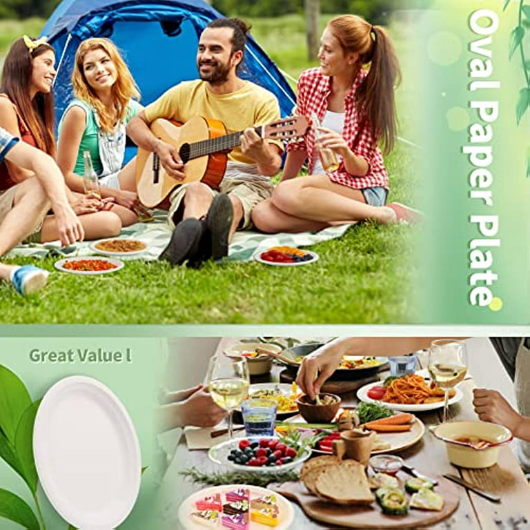 NYHI Disposable Paper Plates 125 Pack Compartment Plates 100% Compostable Plates for Parties Picnic Camping Divided Paper Trays with 5 Compartments