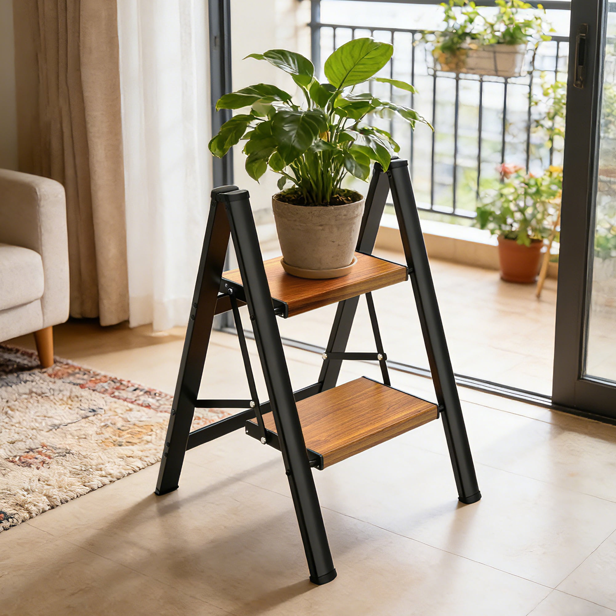 LevLad 2 Step Ladder,Lightweight Metal Folding Step Stool with Anti-Slip Wide Pedal,330lbs Capacity, for Kitchen, Office