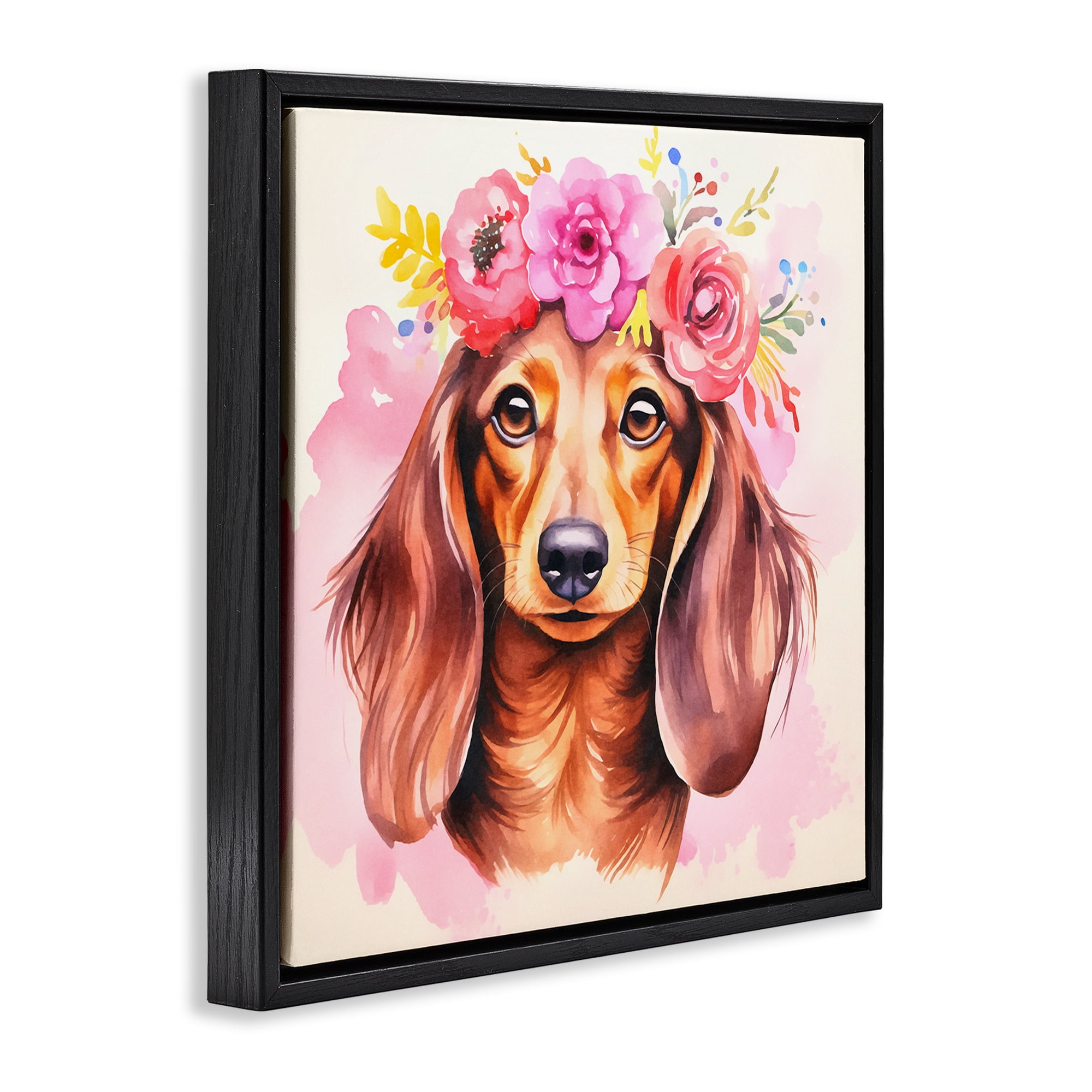 Stupell Industries Boho Wiener Dog Dachshund Animals Painting Black Floater Framed Canvas Art Print Wall Art, 25 x 25
