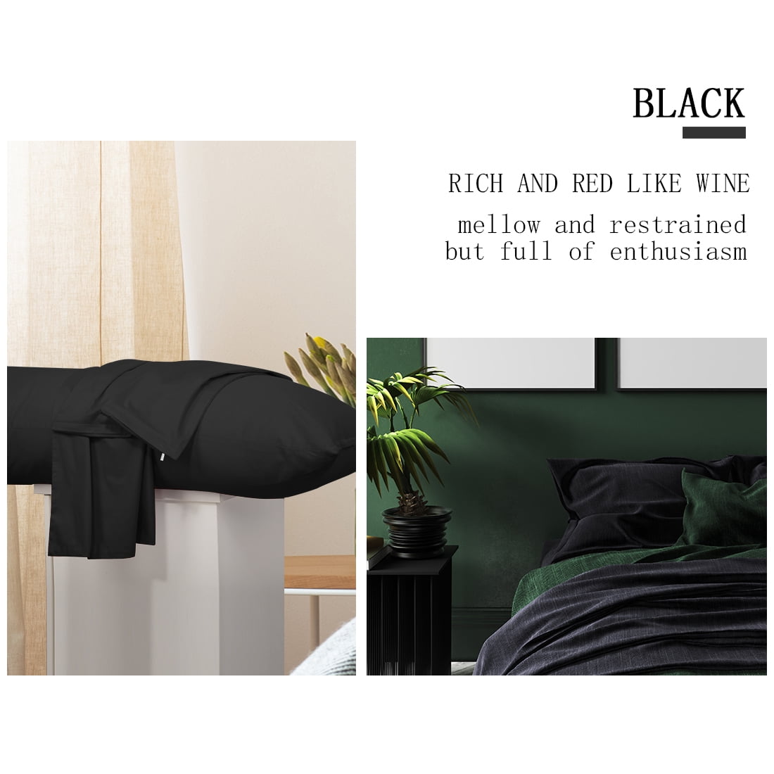 Unique Bargains Cotton Zippered Body Pillowcase Pillow Cover Black 20" x 72"