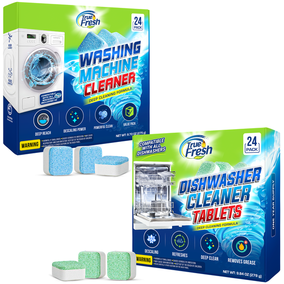 True Fresh Washing Machine Cleaner and Dishwasher Cleaner Tablets Bundle - 24 Pack Each