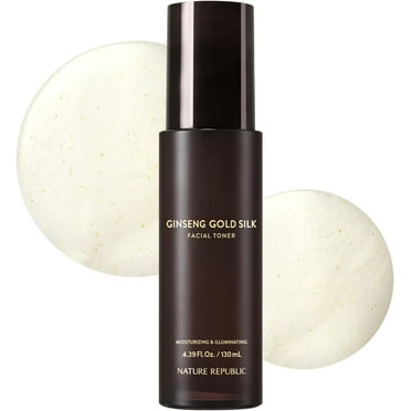 Nature Republic Ginseng Gold Silk Facial Toner, Hydrating Glow Toner for face, Niacinamide & Silk Amino Acid, Royal Jelly Extract, Korean Skin Care for All Skin Types 130 ml / 4.39 Fl. oz.